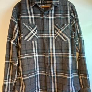 MATIX Mens Flannel Button Up Shirt M Heavyweight Flannel Gray Green Plaid Cotton